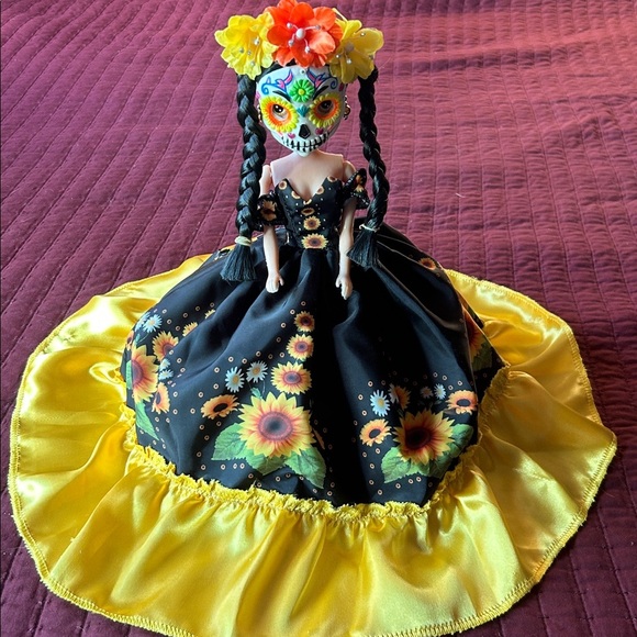Colorful Day of the Dead Doll with Floral Dress - Picture 4 of 10